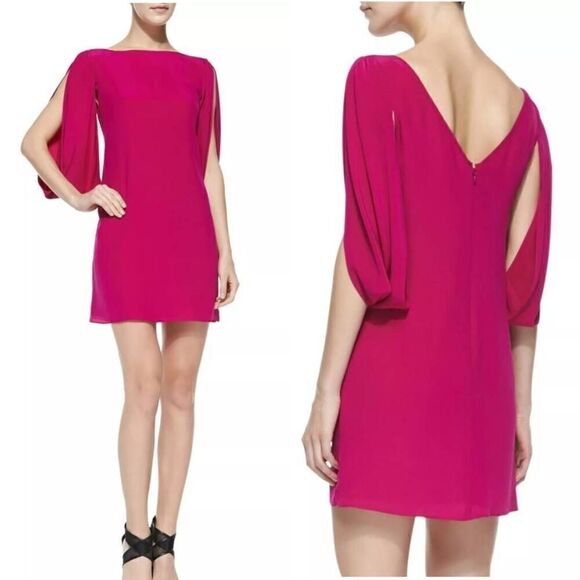 Milly Monarch Silk Slit Sleeve Mini Dress Black Size 6 - Picture 2 of 12